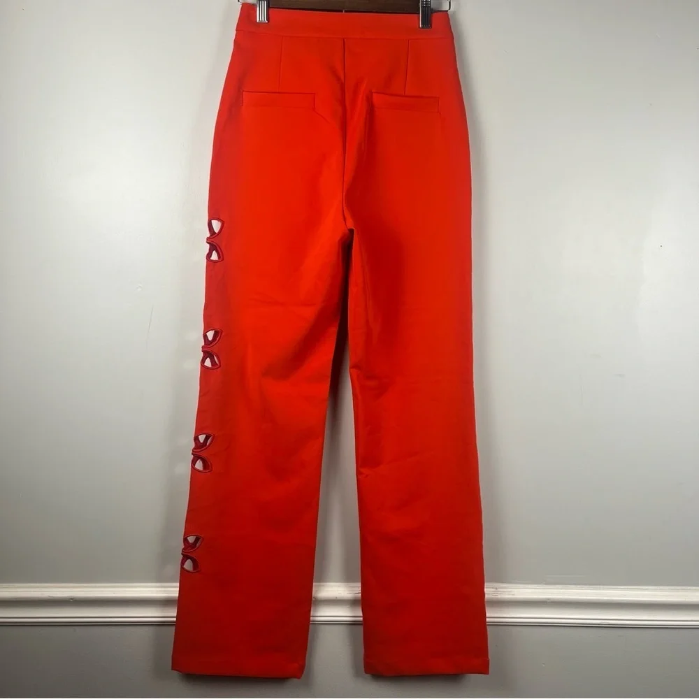 Akira orange red floral cutout trousers straight leg size small